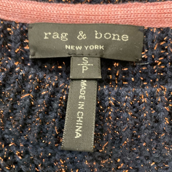 rag and bone black crew sweater with rust metallic thread, bottoms at cuff, Sz S - Picture 6 of 12